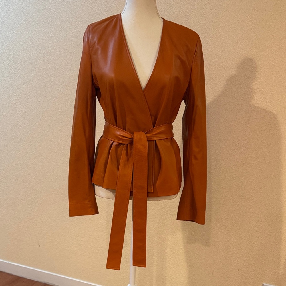Diane Von Furstenberg Lamb Leather Belted Blazer